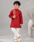 Boys Red Ethnic Kurta Set with White Pajama | Festive Wear